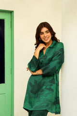 Green Floral Printed Co-Ord Set For Women-inching india