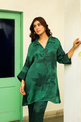 Green Floral Printed Co-Ord Set For Women-inching india