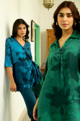 Green Floral Printed Co-Ord Set For Women-inching india