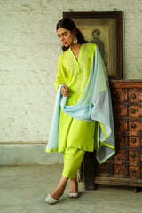 Contrast Lime Embroidered Suit Set for women