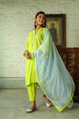 Contrast Lime Embroidered Suit Set for women
