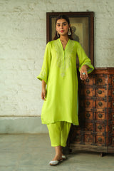 Contrast Lime Embroidered Suit Set for women