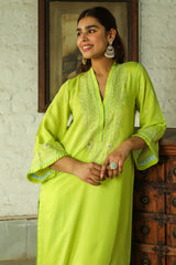 Contrast Lime Embroidered Suit Set for women
