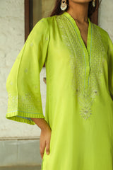 Contrast Lime Embroidered Suit Set for women