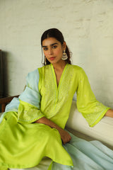 Contrast Lime Embroidered Women's Suit Set