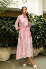 Beautiful Pink Delight Embroidered Dress for Women-inching India