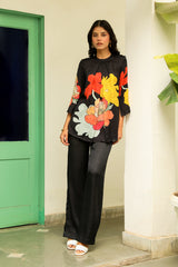 Black Floral Fusion Print Co-ord Set- Inching India