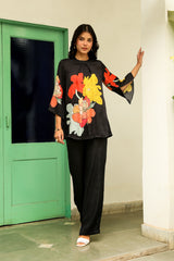 Black Floral Fusion Print Co-ord Set- Inching India
