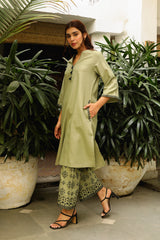Online Sage Green Embroidered Kurta Set For Women-Inching India