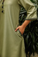 Online Sage Green Embroidered Kurta Set For Women-Inching India