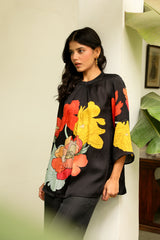 Black Floral Fusion Print Co-ord Set- Inching India