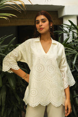 Cream Delight Embroidered Top For Women-inching india