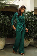 FLOWY BOTTLE GREEN CO-ORD SET- Inchingindia