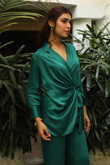 FLOWY BOTTLE GREEN CO-ORD SET- Inchingindia