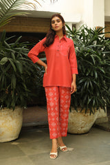 Orange Embroidered Ethnic Co-ord Set