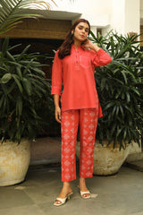 Orange Embroidered Ethnic Co-ord Set