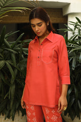 Orange Embroidered Ethnic Co-ord Set