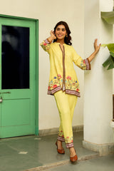 Lime Yellow Printed Co-ord Set For Women-inching india