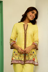Lime Yellow Printed Co-ord Set For Women-inching india