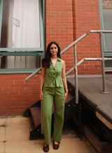 Green Linen Waist Coat Set