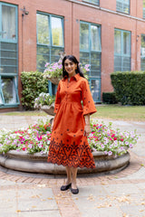 Sunburst Cutwork Linen Dress