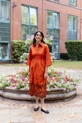 Sunburst Cutwork Linen Dress