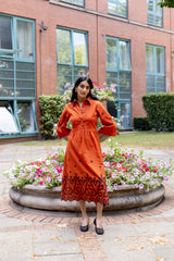 Sunburst Cutwork Linen Dress