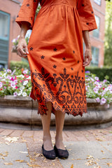 Sunburst Cutwork Linen Dress