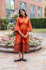 Sunburst Cutwork Linen Dress
