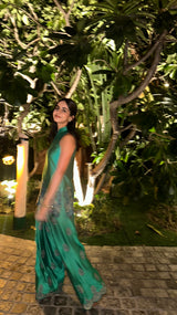 Meher Emerald Green Embroidered Farshi Set