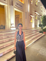 Navy Blue Waist Coat For Women with Asymmetrical Pants