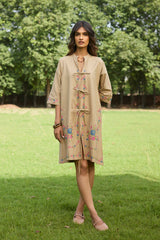 Beige Bloom Cross Stitch Dress