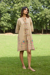 Beige Bloom Cross Stitch Dress