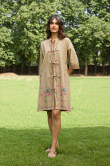 Beige Bloom Cross Stitch Dress