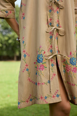 Beige Bloom Cross Stitch Dress