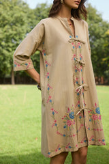 Beige Bloom Cross Stitch Dress