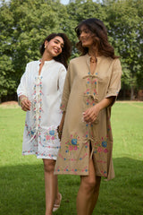 Beige Bloom Cross Stitch Dress