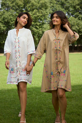 Off White Bloom Cross Stitch Dress