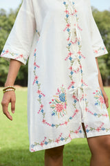 Off White Bloom Cross Stitch Dress