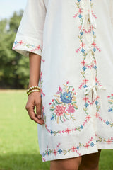 Off White Bloom Cross Stitch Dress