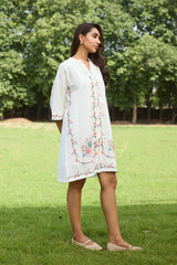 Off White Bloom Cross Stitch Dress