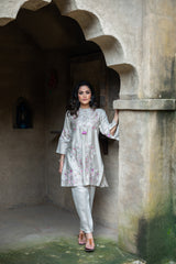 Beige Floral Fusion Kurta Set for women