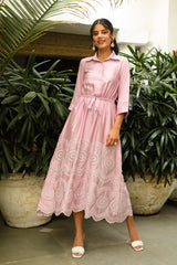 Beautiful Pink Delight Embroidered Dress for Women-inching India