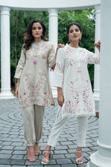 Beige Floral Fusion Kurta Set for women