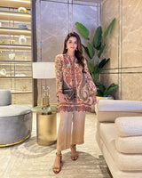 Beige Printed Crepe Set- Inchingindia
