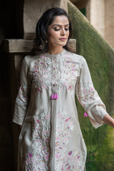 Beige Floral Fusion Kurta Set for women
