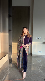 Navy Crush Velvet Suit with Kaani Zari Dupatta