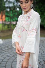 White Floral Fusion Kurta Set for women's