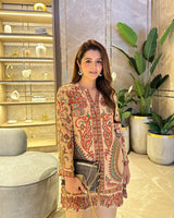 Beige Printed Crepe Set- Inchingindia