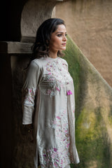 Beige Floral Fusion Kurta Set for women